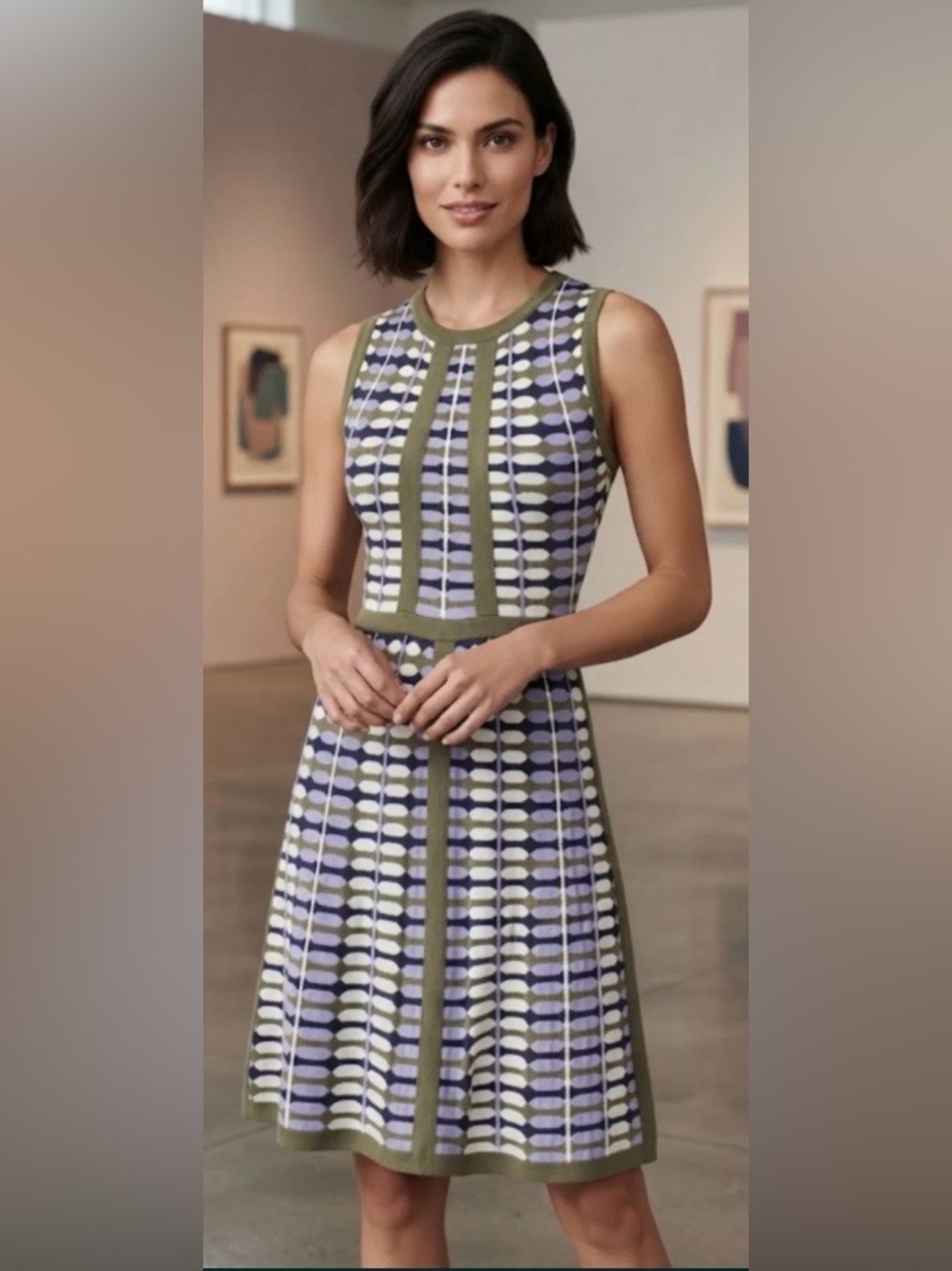 Missoni Sleeveless Patterned Fit-and-Flare Dress in Lavender and Olive